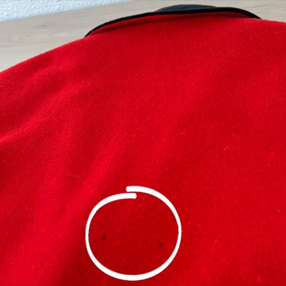 Vintage 80s Women's Red Wool Pea Coat Black Velvet Collar with Epaulets Size 12 - Picture 14 of 16